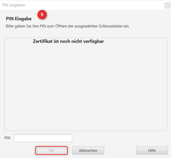 Ansicht der PIN-Eingabe-Aufforderung