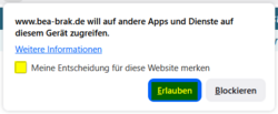 Ansicht der im Mozilla Firefox erscheinenden Berechtigungsanfrage