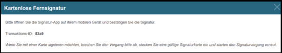 Dialog zur Kartenlosen Fernsignatur in der beA-Webanwendung