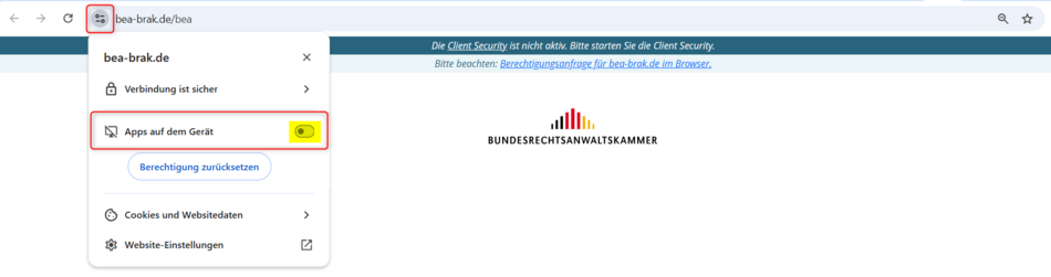 Änderung der Einstellungen nach Blockieren im Google Chrome