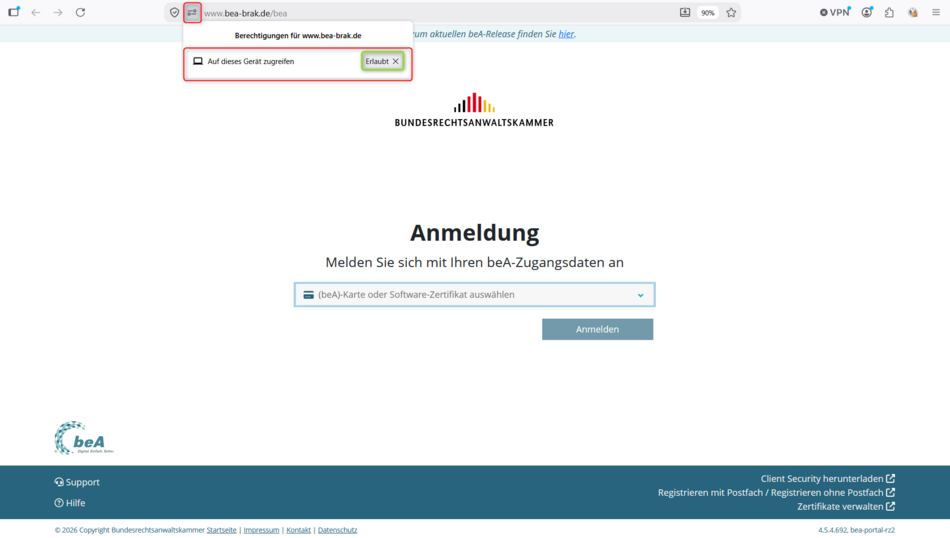 Ansicht der Einstellungen im Mozilla Firefox nach Zulassen