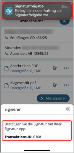 Anzeige der Transaktions-ID in der beA-App