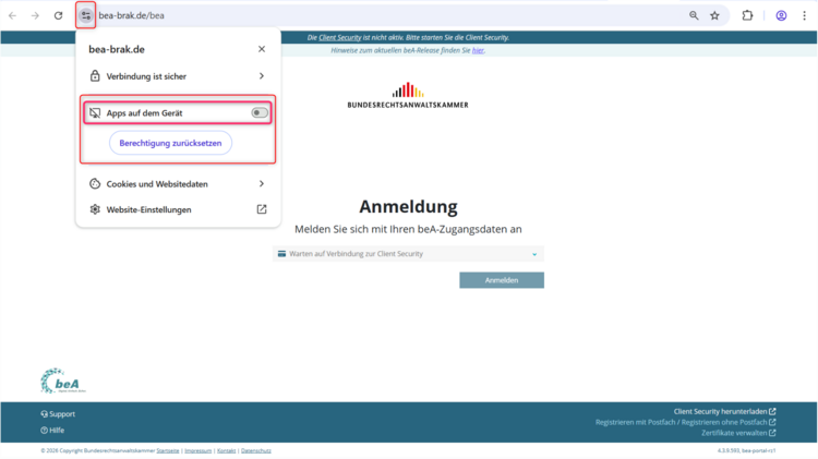 Ansicht der Einstellungen nach Blockieren
