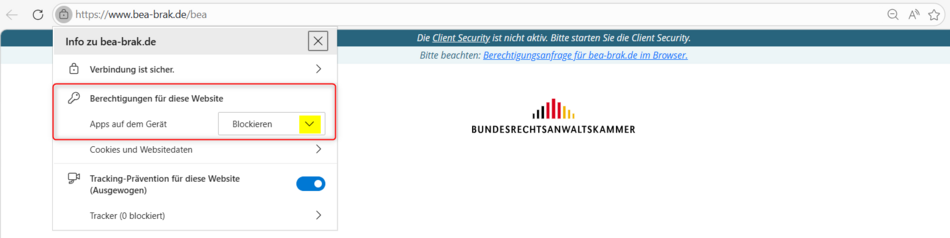 Änderung der Einstellungen nach Blockieren im Microsoft Edge