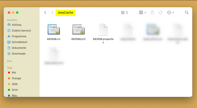 Zertifikate im Ordner .beA-Cache unter Mac