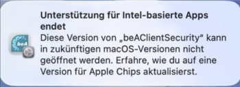Ansicht der erscheinenden Hinweismeldung