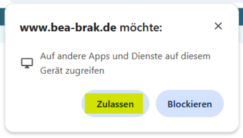 Ansicht der erscheinenden Berechtigungsanfrage