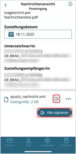 Anzeige eines eEB-Entwurfs in der beA-App