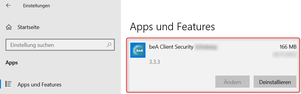 Versionsansicht der beA-Basiskomponente in Apps und Features
