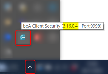 Mouseover-Versionsanzeige der beA Client Security-Anwendungskomponente in den versteckten Symbolen der Windows-Taskleiste
